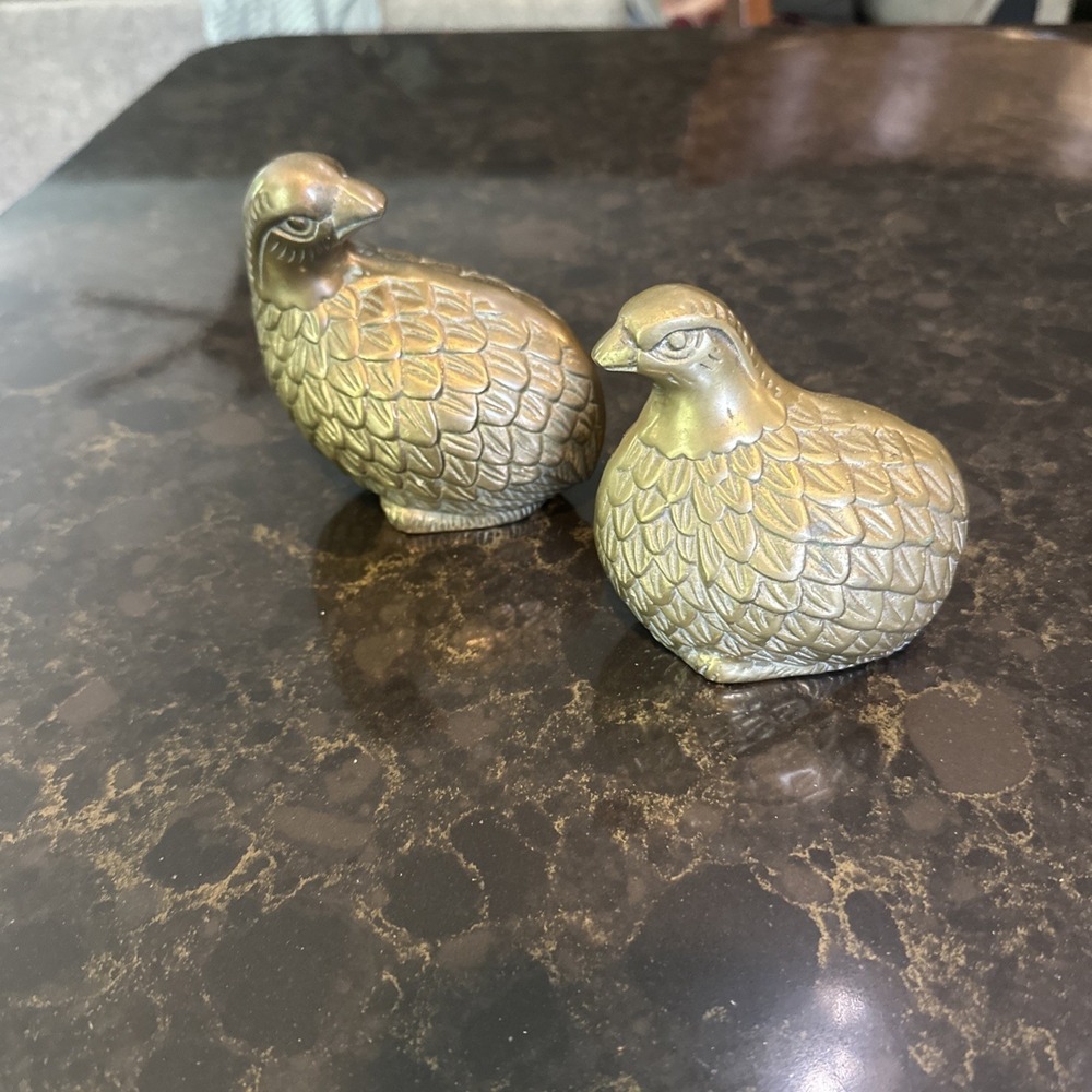 Vintage Brass Quail / Birds / Partridges - Set Of 2 / Family Of 2 MCM